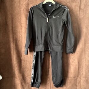 Nike Boys Black Tracksuit Set Full Zip Jacket and Joggers Logo Taping Size S
